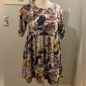 Cat pattern babydoll smock dress • by Asos • size 4